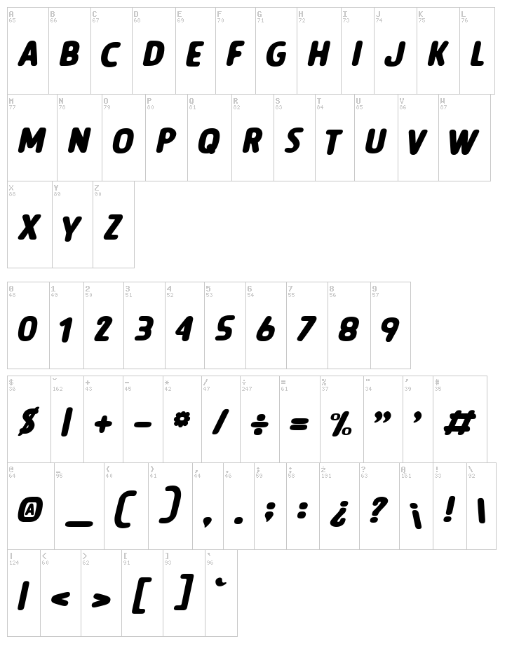 Legend Of The White Lion font map
